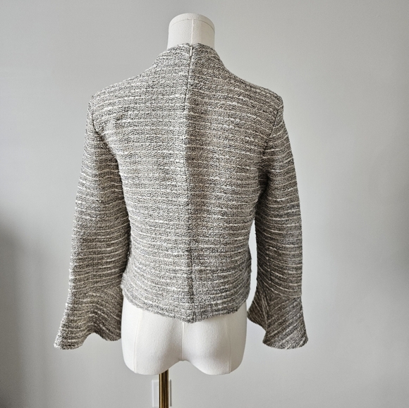 Zara woman Gray Knit Sweater m bell sleeve tweed mock neck - Picture 3 of 6